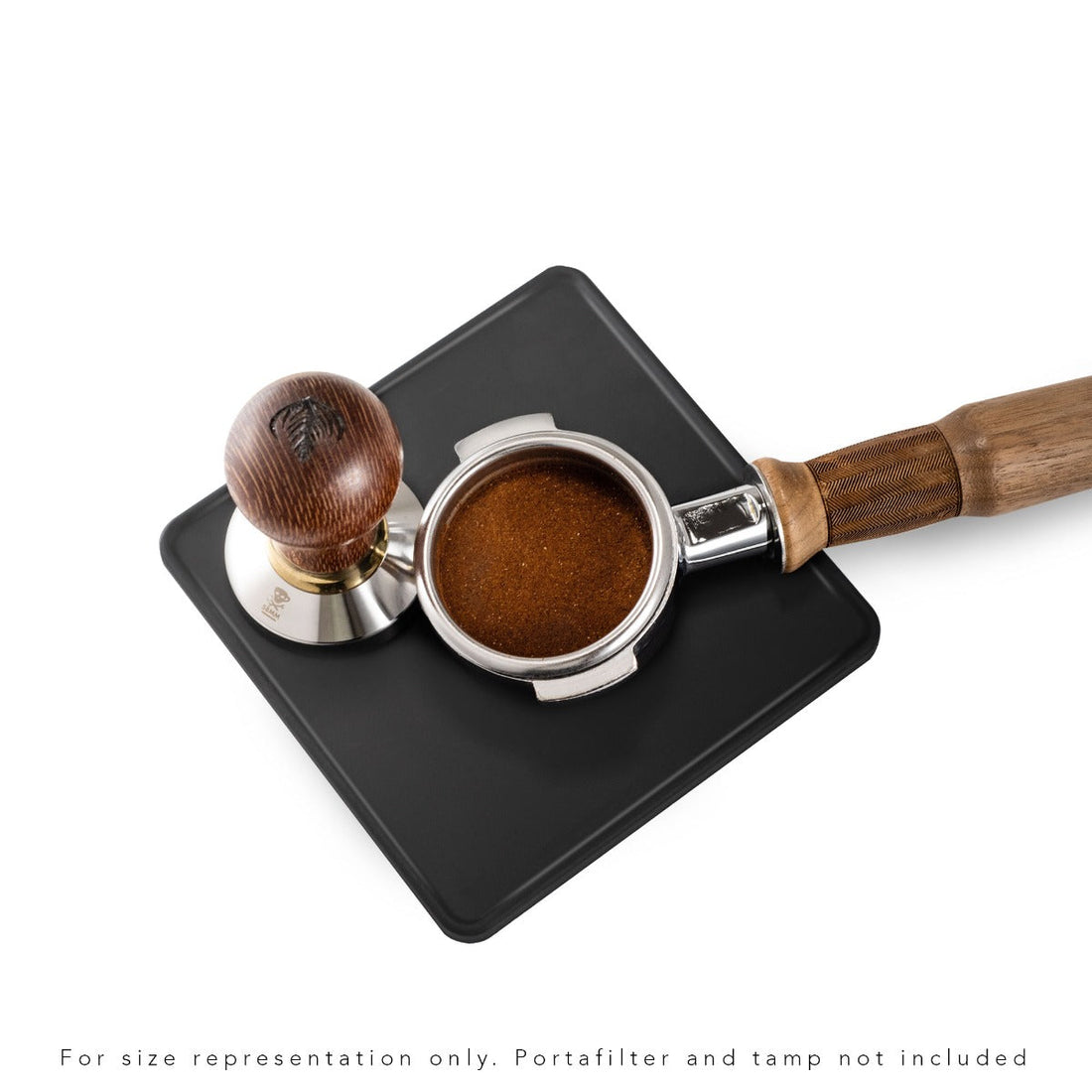 6 x 6 rubber tamping mat with portafilter & tamper